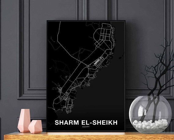 Sharm Elsheikh Egypt Map Poster Black White Hometown City Print Modern Home Decor Office Decoration Wall Art Dorm Bedroom Gift