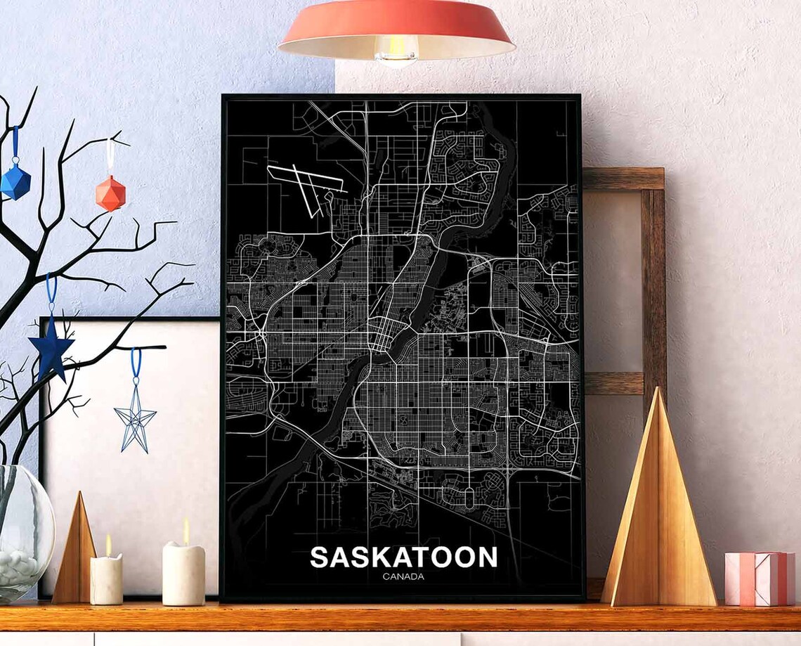 Saskatoon Canada Map Poster, Modern Home Decor