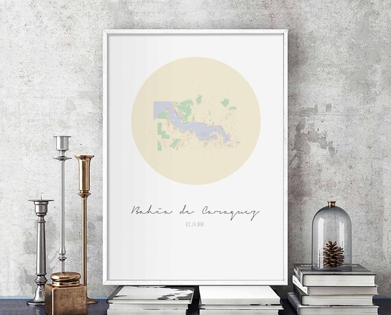 Bahia de Caraquez Ecuador Round Map Minimalist Coastal Art Poster