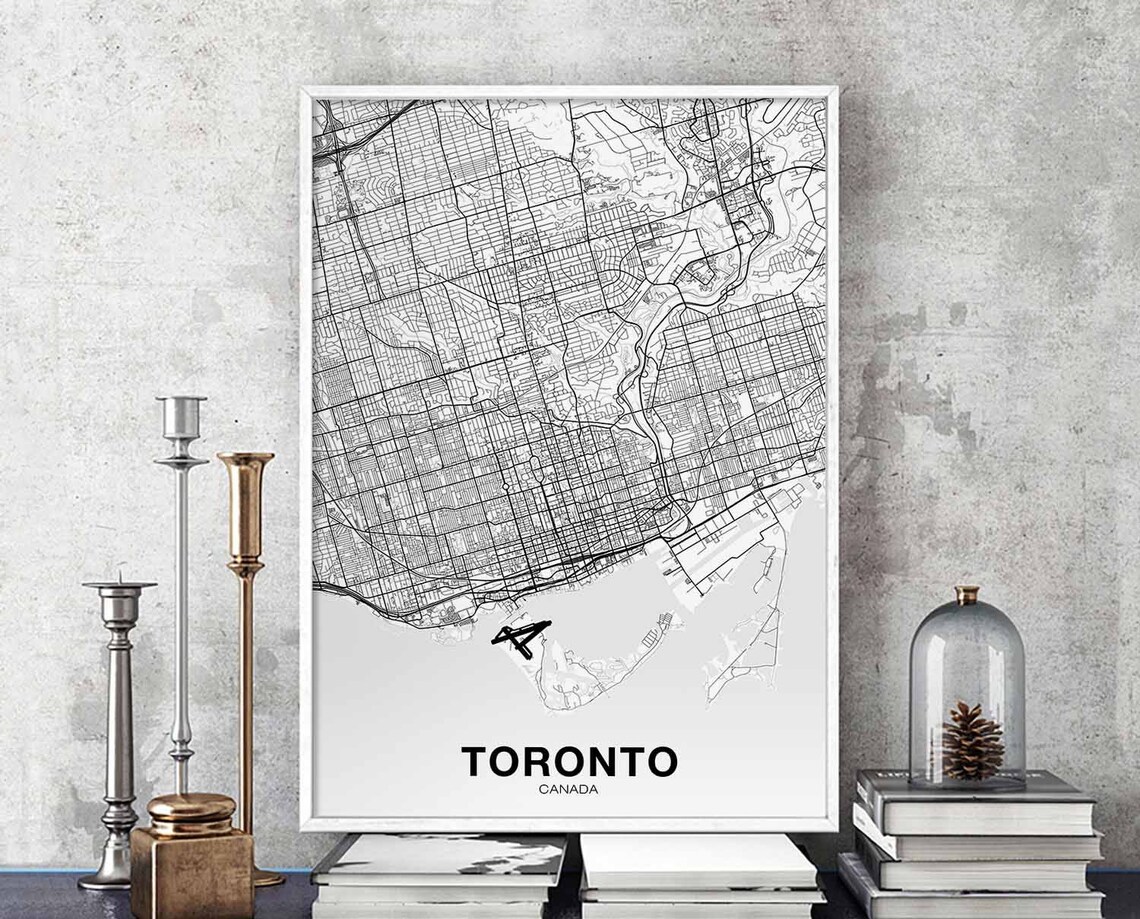 Toronto Canada City Street Map Minimalist Black White Decor Poster