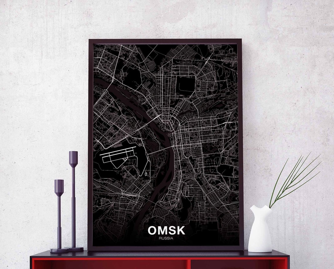 Omsk Russia Black Street Map Modern Hometown City Wall Art Decor