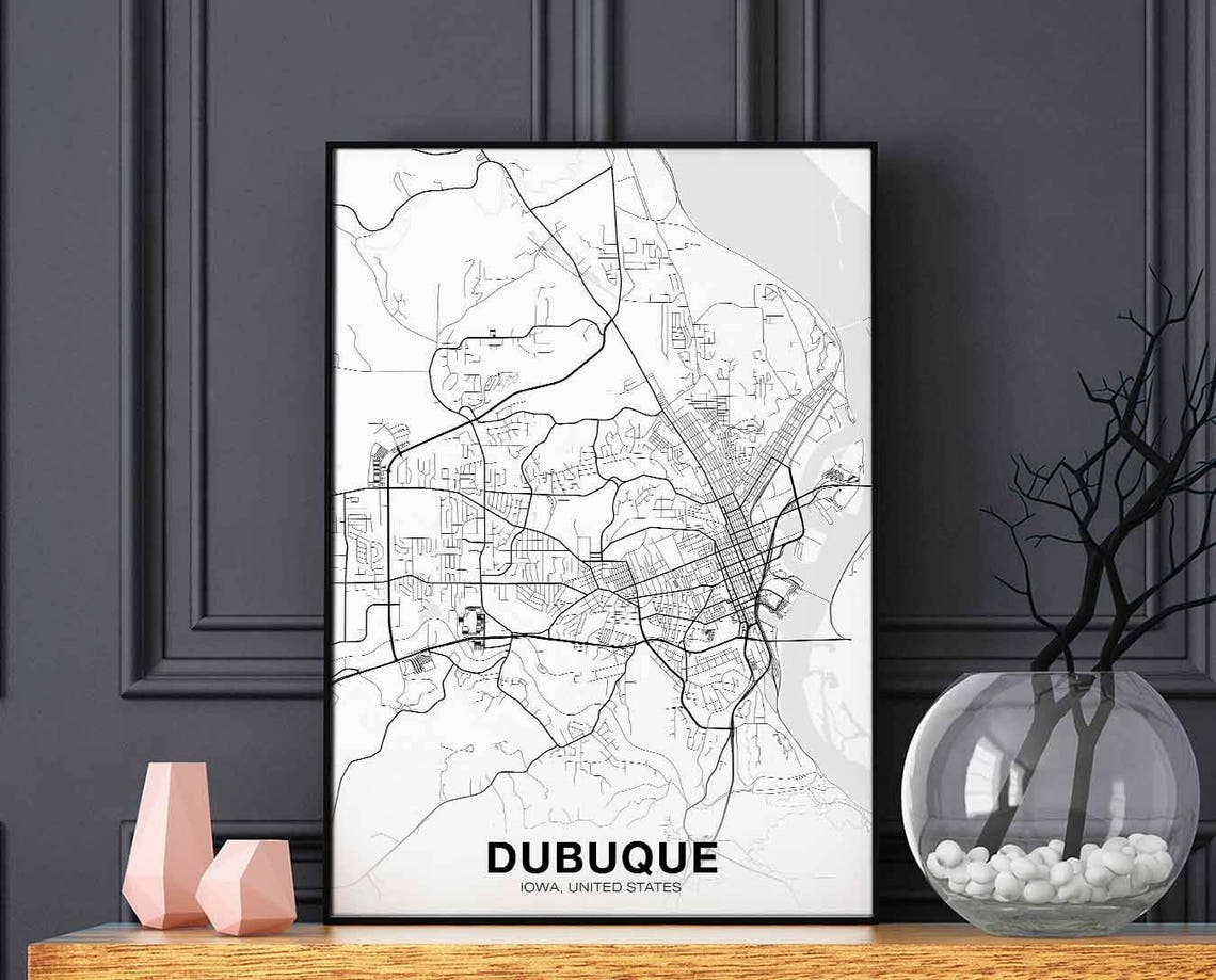 Dubuque Iowa USA Minimalist White City Map Modern Decor Poster