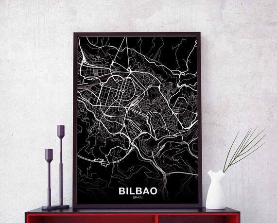 Bilbao Spain Map Poster Black White Hometown City Print Modern Home Decor Office Decoration Wall Art Dorm Bedroom Gift