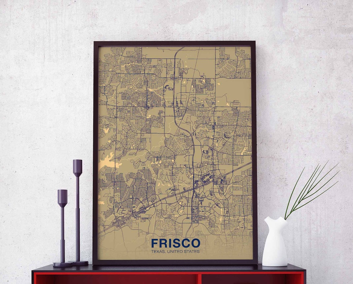 Frisco Texas Gold Modern Hometown City Street Map Art Poster