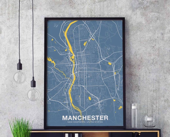 Manchester New Hampshire Nh Usa Poster Color Hometown City Print Modern Home Decor Office Decoration Wall Art Dorm Bedroom Gift