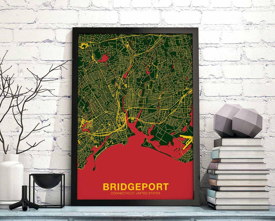 Bridgeport Connecticut City Street Map Modern Color Wall Decor Poster