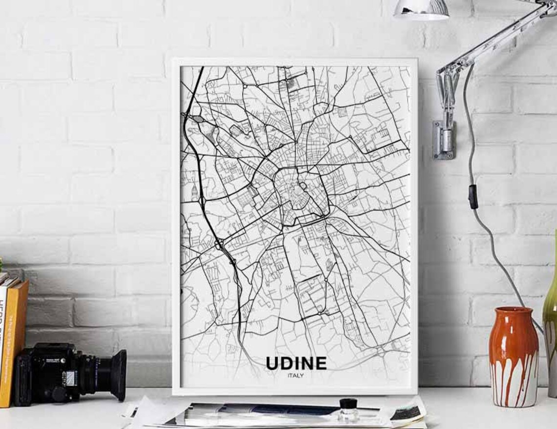 Udine Italy Black White Minimal City Street Map Poster Decor