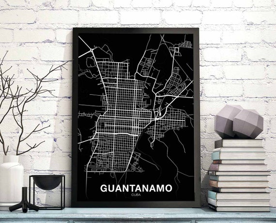 Guantanamo Map Poster Black White Hometown City Print Modern Home Decor Office Decoration Wall Art Dorm Bedroom Gift