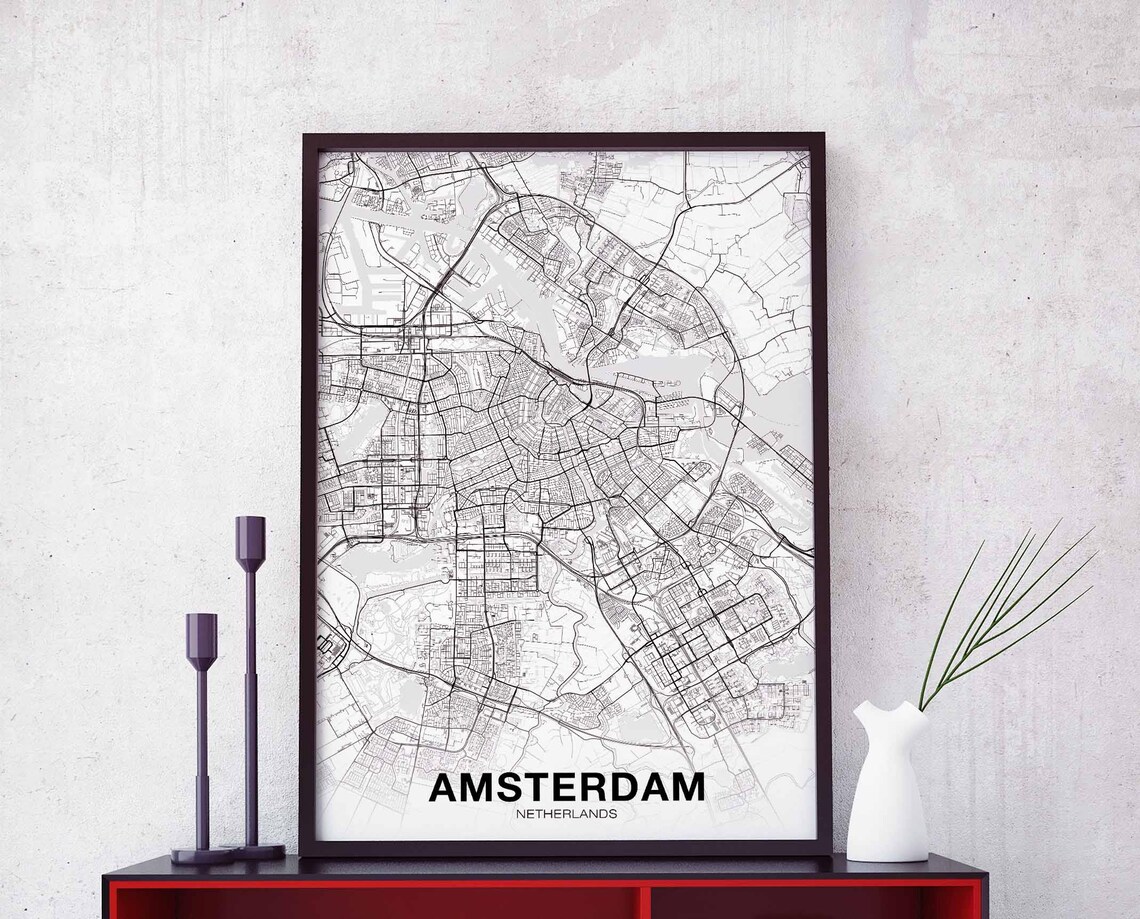 Amsterdam Netherlands Map Poster, Modern Travel Poster