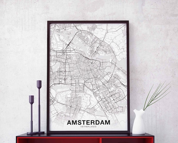 Amsterdam Netherlands Map Poster, Modern Travel Poster