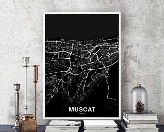 Muscat Oman Map Poster Black White Hometown City Print Modern Home Decor Office Decoration Wall Art Dorm Bedroom Gift