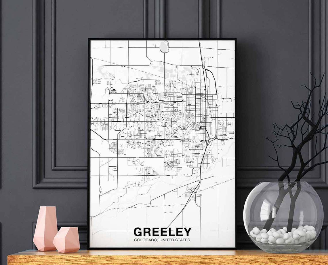 Greeley Colorado Map Poster Black and White Minimalist City Art
