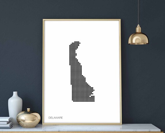 Delaware US State Retro Map Poster, Minimal Dots