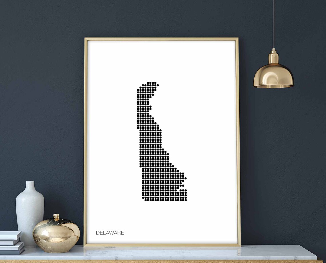 Delaware US State Retro Map Poster, Minimal Dots