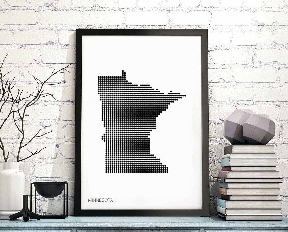Minnesota Minimal Dots Retro Map Art Print