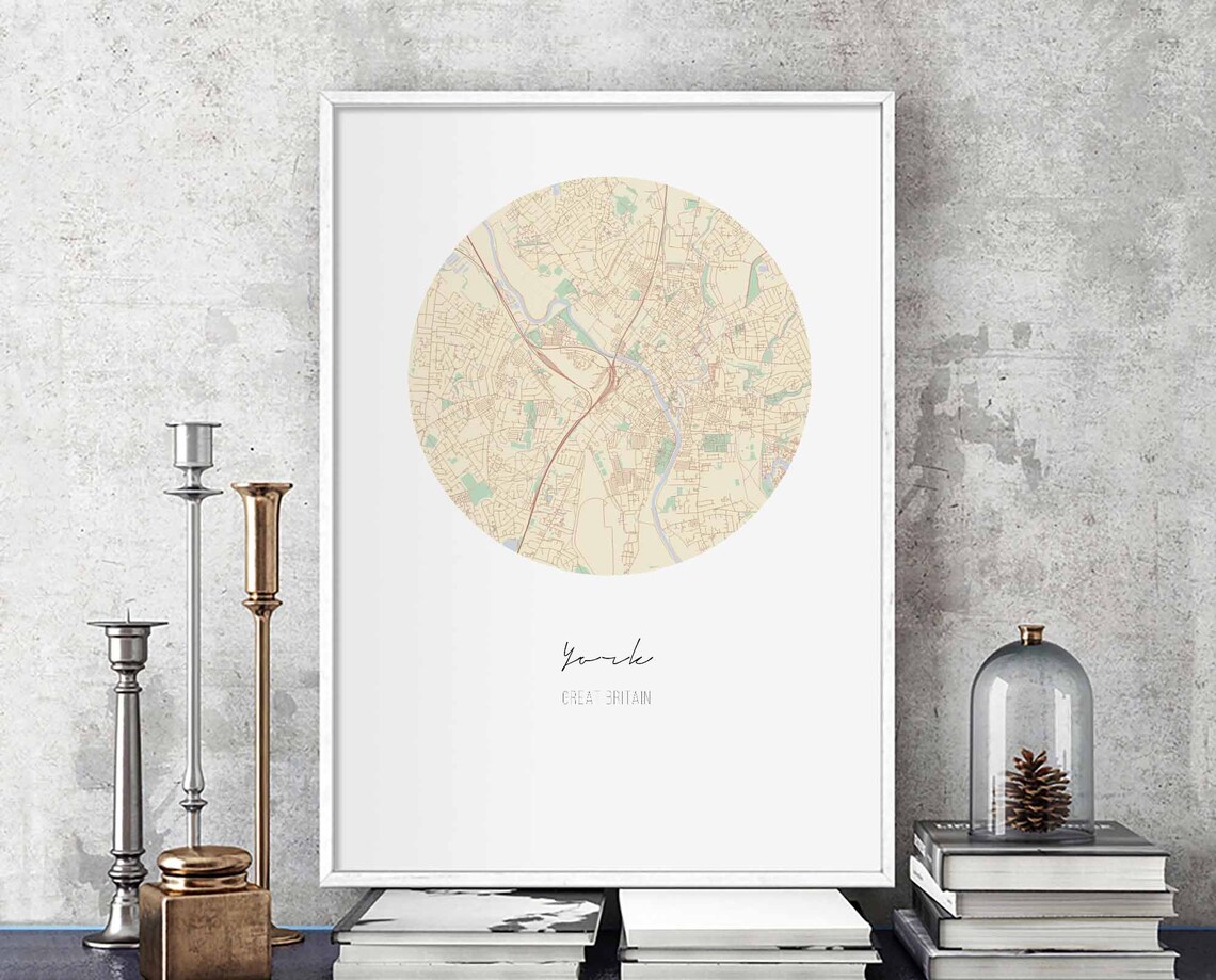 York Great Britain Circular City Map Minimalist Round Design Poster