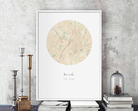 York Great Britain Circular City Map Minimalist Round Design Poster