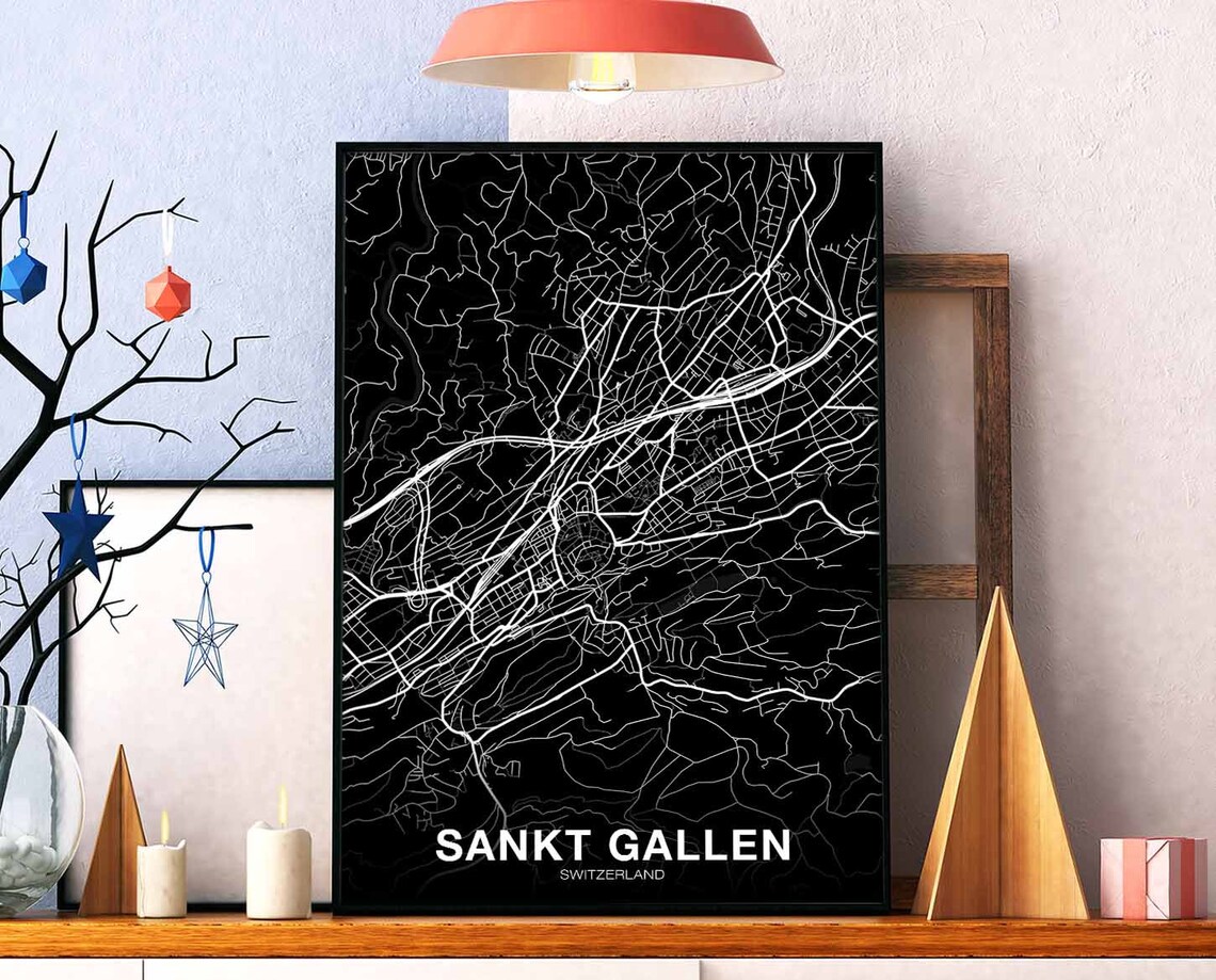 Sankt Gallen Switzerland Black Line City Map Minimalist Poster