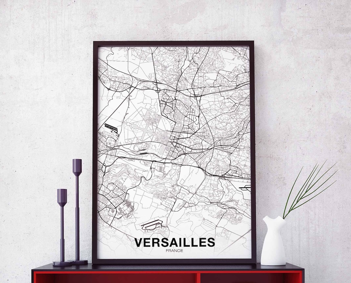 Versailles France White Line Street Map Minimalist City Poster
