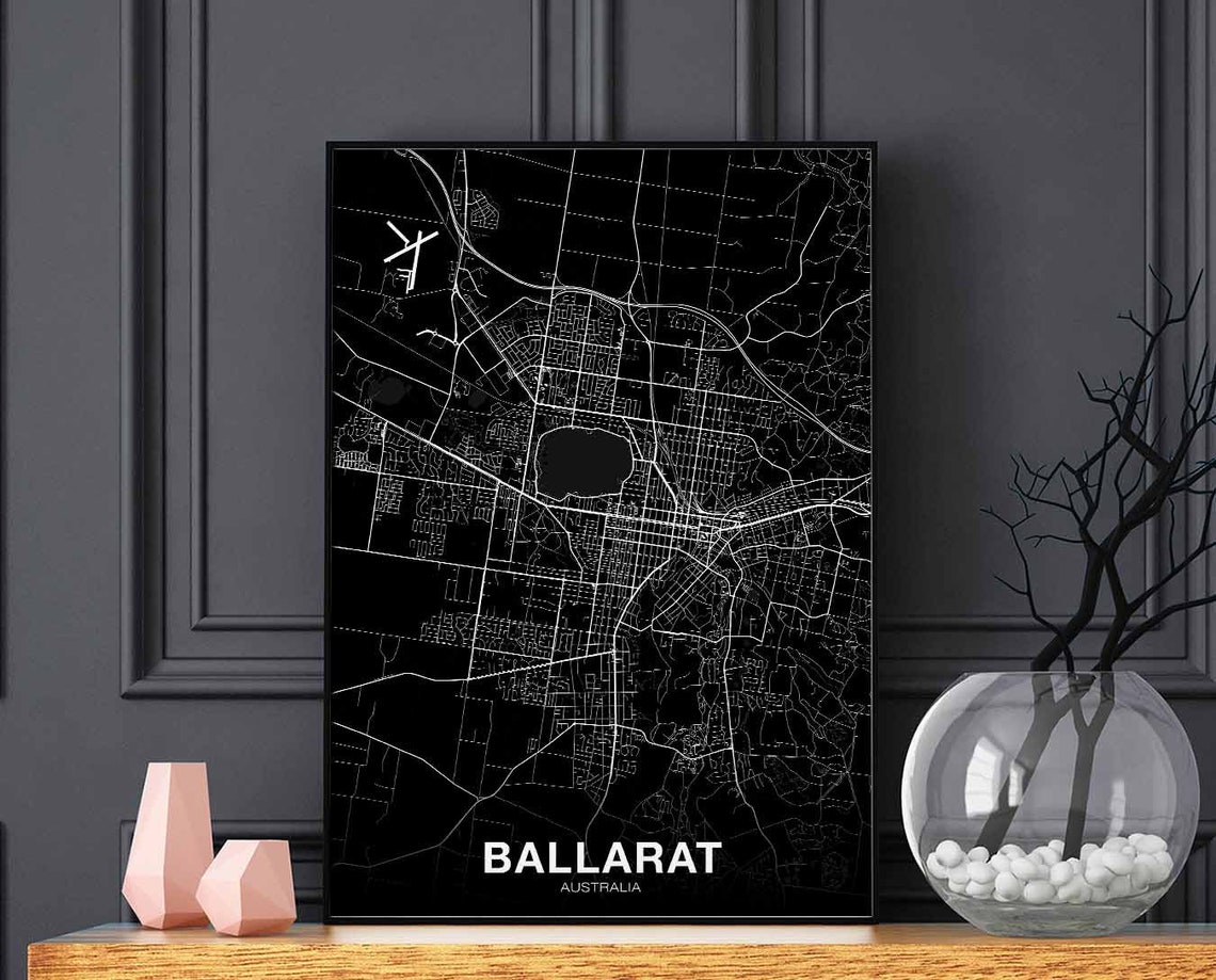 Stunning Ballarat Australia Minimalist Black White City Map Poster