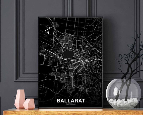 Ballarat Australia Map Poster Black White Hometown City Print Modern Home Decor Office Decoration Wall Art Dorm Bedroom Gift