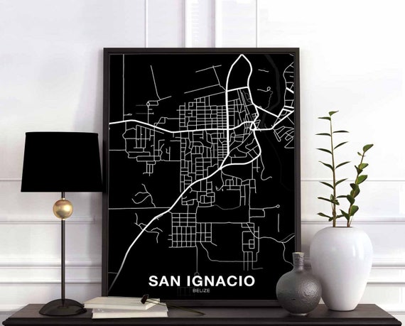 San Ignacio Belize Map Poster, Modern Home Decor