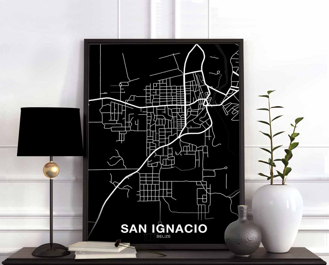 San Ignacio Belize Map Poster, Modern Home Decor