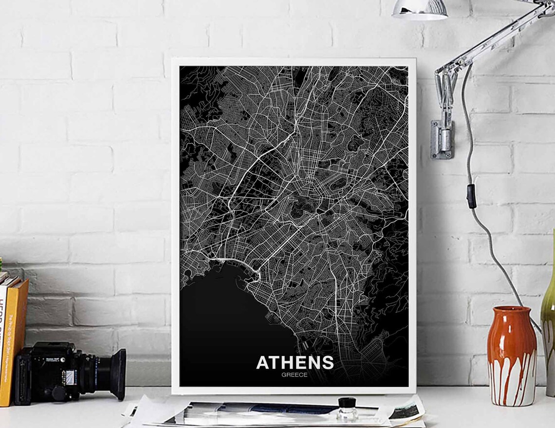 Athens Greece Map Poster, Modern Travel Art Print