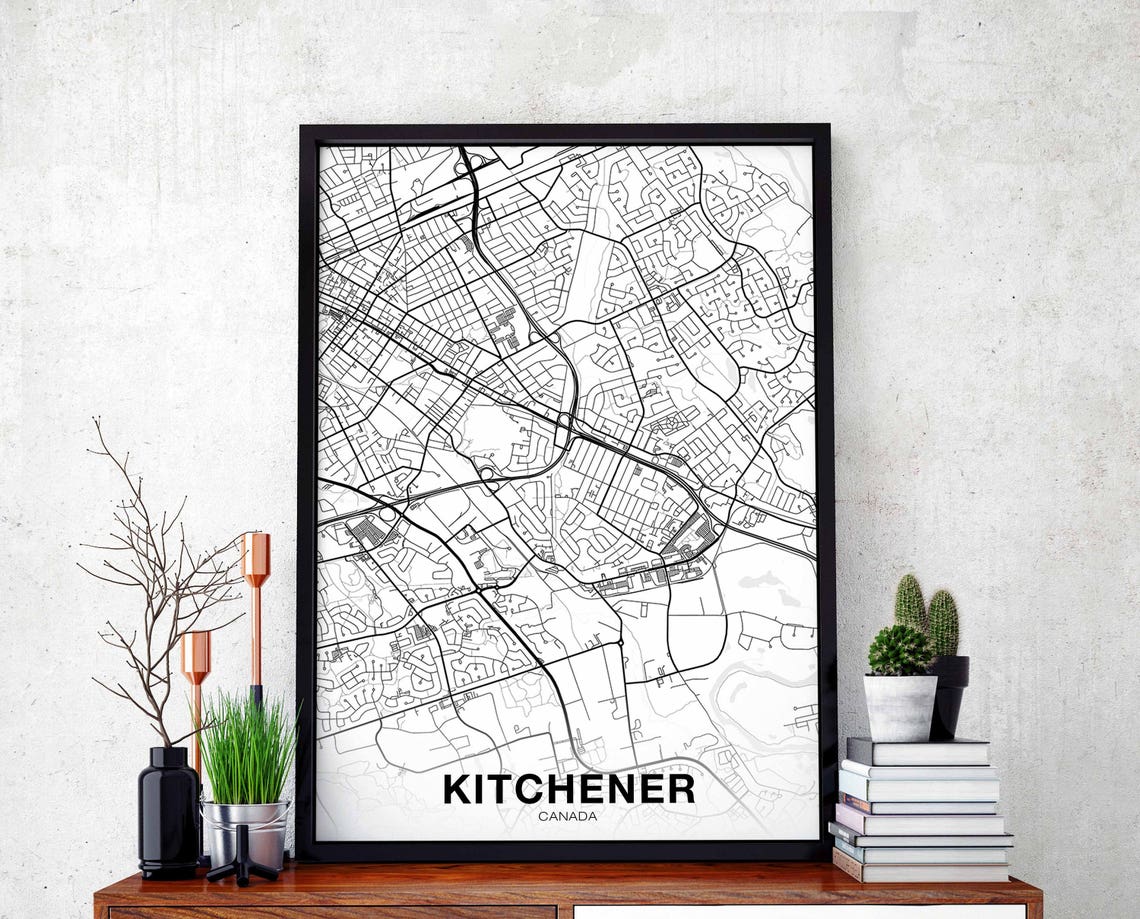 Kitchener Canada Street Map Minimalist White Modern Decor Poster