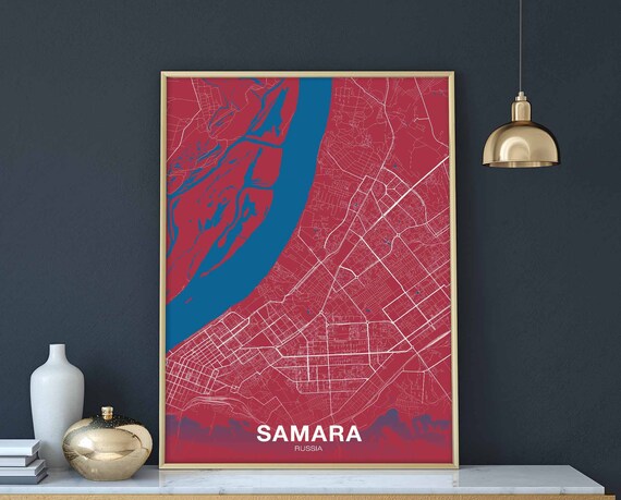Samara Russia Map Poster Color Hometown City Print Modern Home Decor Office Decoration Wall Art Dorm Bedroom Gift