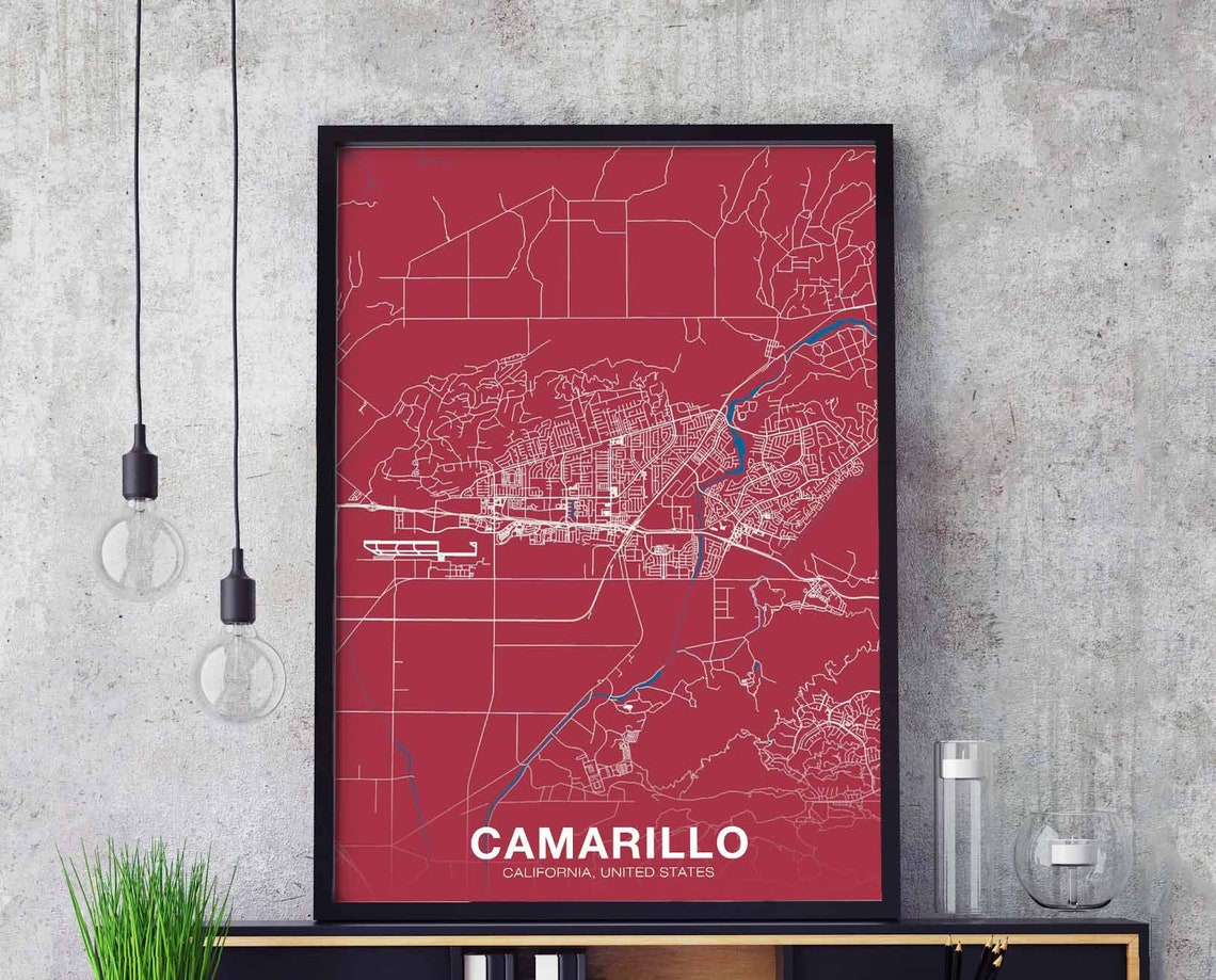 Camarillo California Bold Red City Map Modern Street Grid Poster