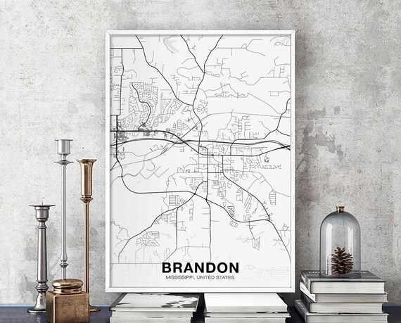 Brandon Mississippi Ms Map Poster Black White Hometown City Print Modern Home Decor Office Decoration Wall Art Dorm Bedroom Gift