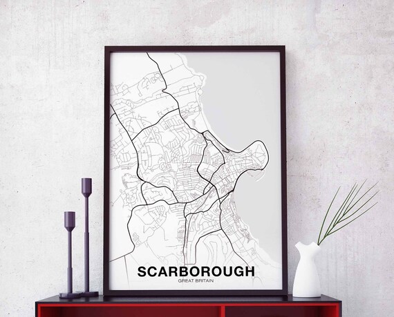 Scarborough Great Britain Uk Map Poster Black White Hometown City Print Modern Home Decor Office Decoration Wall Art Dorm Bedroom Gift