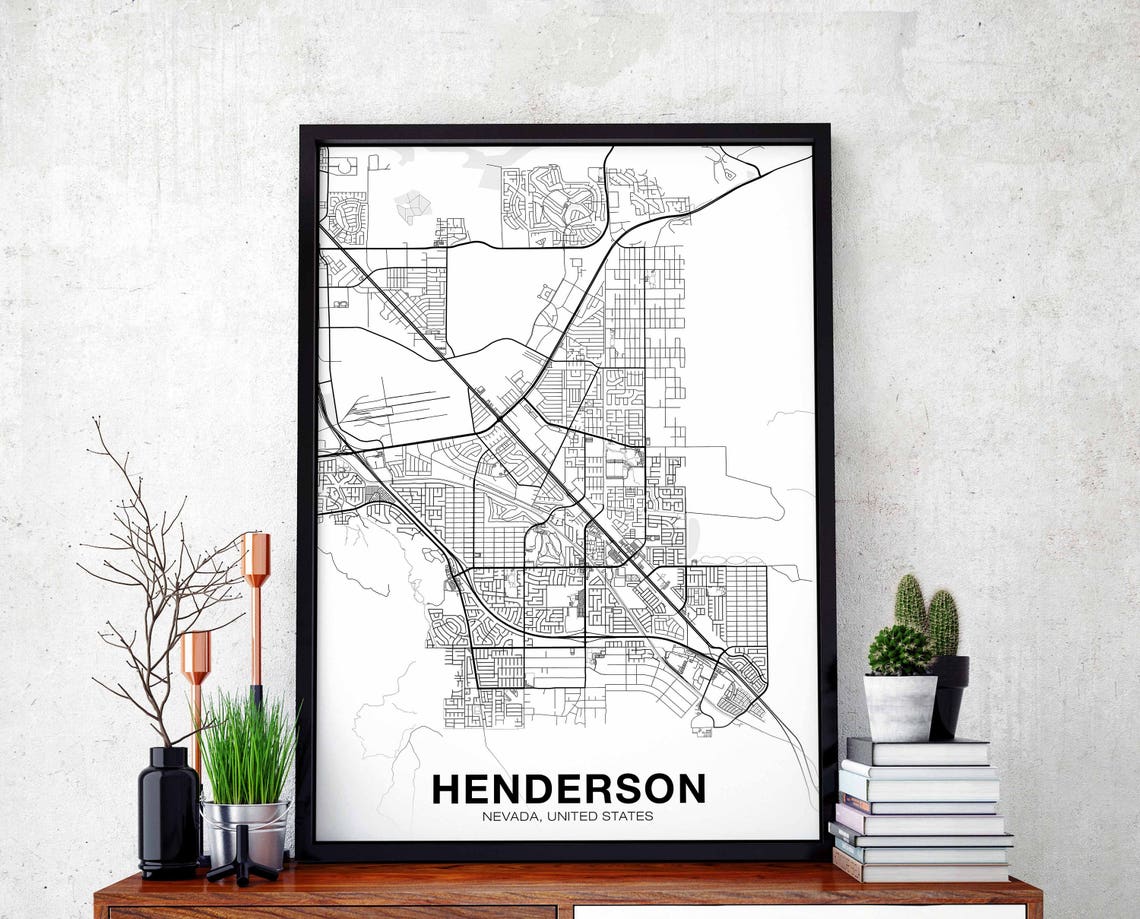 Henderson Nevada Minimalist Black White City Street Map Poster