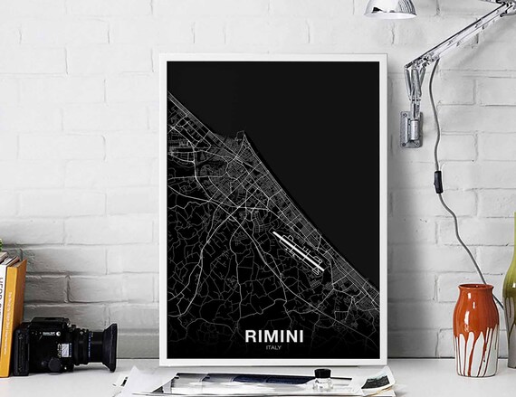 Rimini Italy Map Poster Black White Hometown City Print Modern Home Decor Office Decoration Wall Art Dorm Bedroom Gift