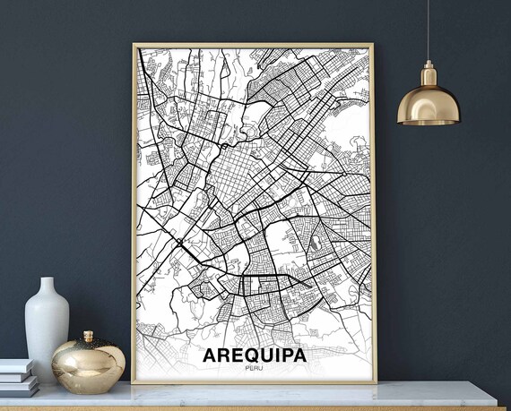 Arequipa Peru Map Poster Black White Hometown City Print Modern Home Decor Office Decoration Wall Art Dorm Bedroom Gift