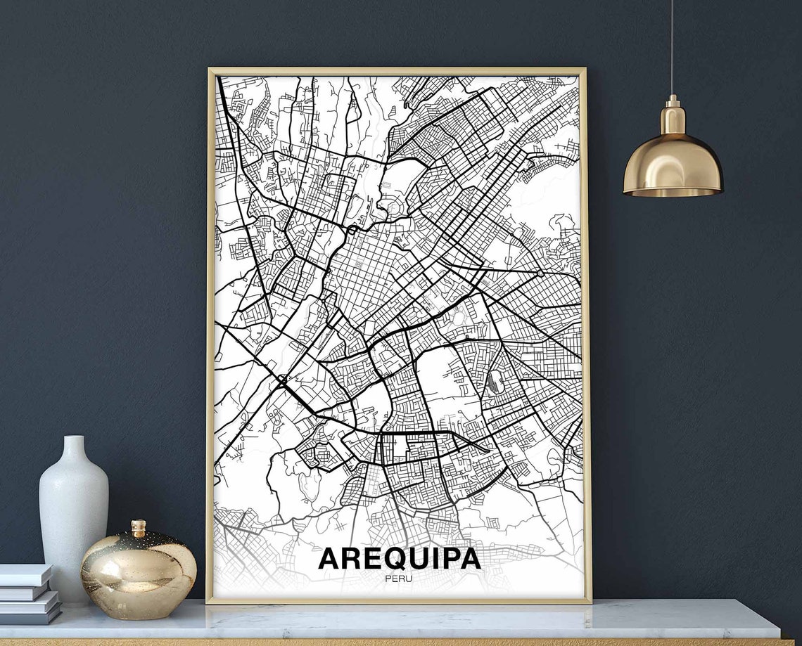 Arequipa Peru Minimalist Black White City Street Map Art Poster