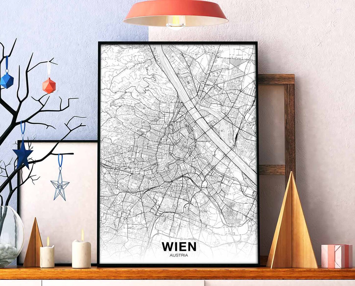Wien Vienna Austria Map Poster, Modern Decor
