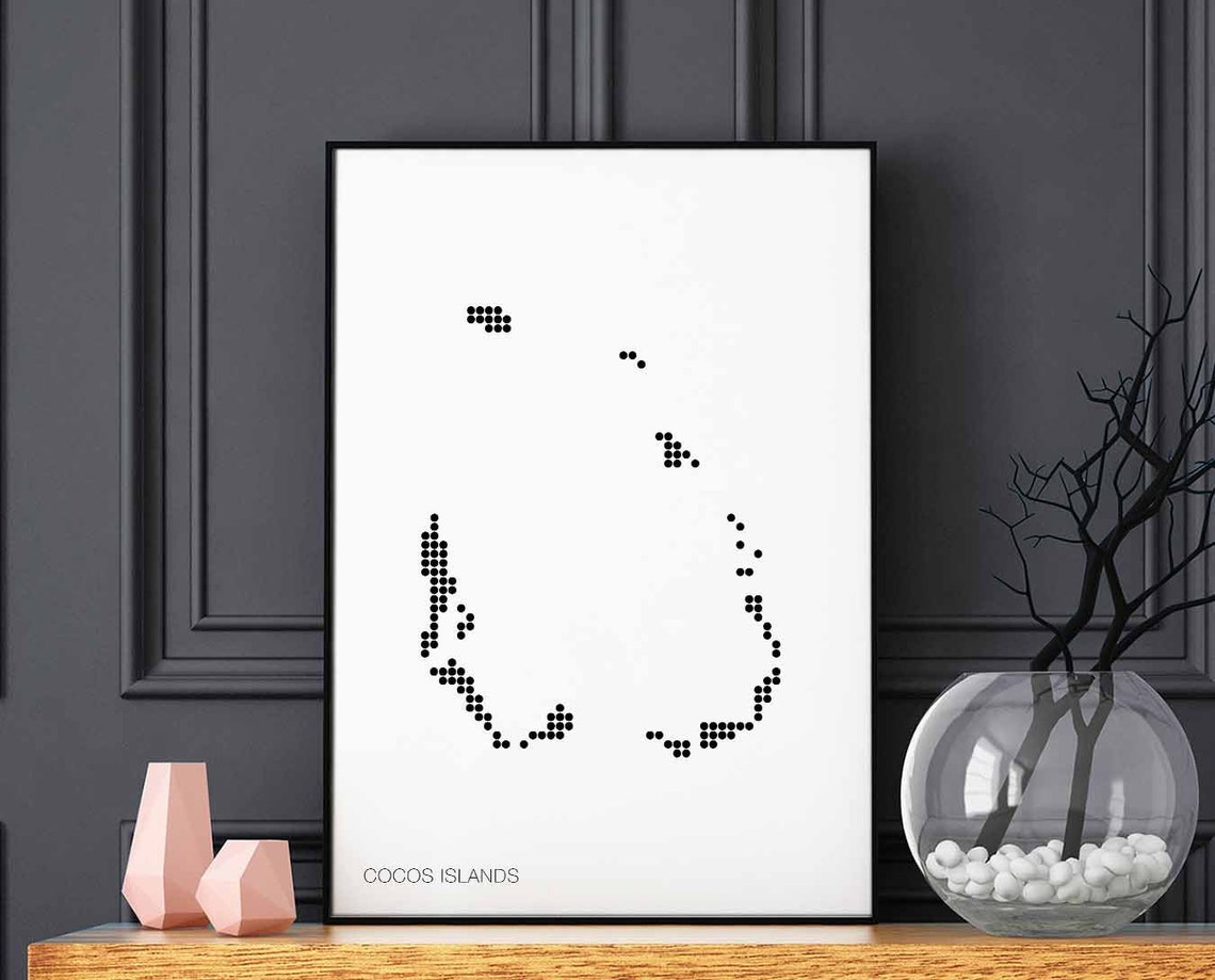 Cocos Islands Black Dots Retro Atoll Map Minimal Decor Poster