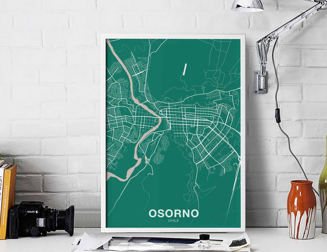 Osorno Chile Emerald Green Minimalist City Street Map Poster