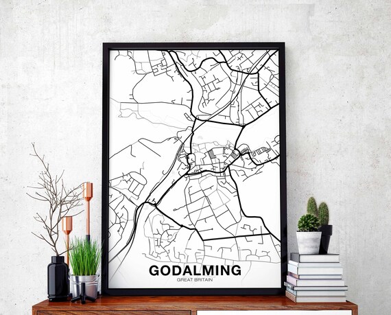 Godalming Great Britain Gb Uk Map Poster Black White Hometown City Print Modern Home Decor Office Decoration Wall Art Dorm Bedroom Gift