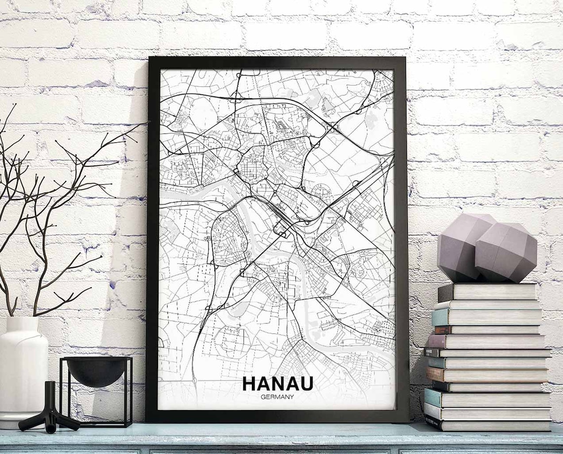 Hanau Germany Black White Minimalist City Map Poster Home Office Decor