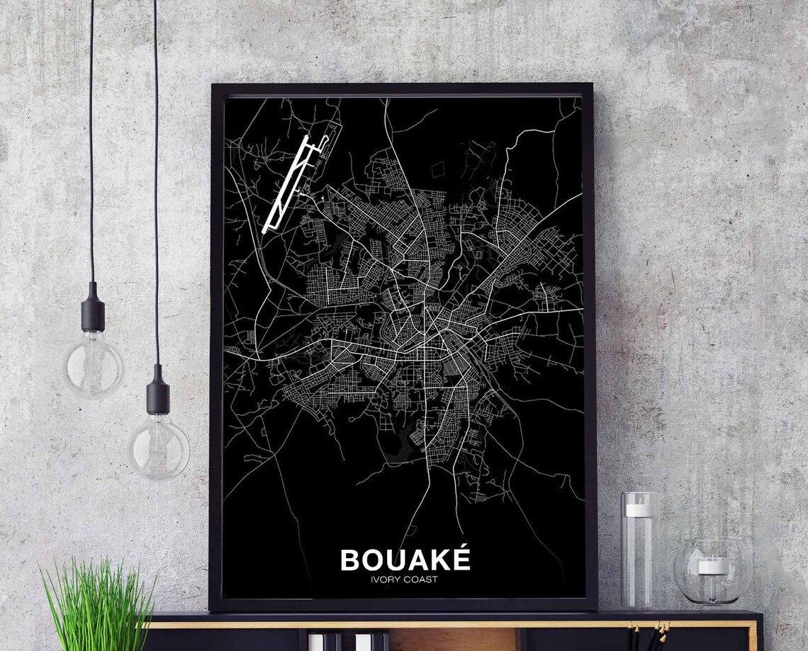 Bouake Cote Divoire Map Poster, City Travel Poster