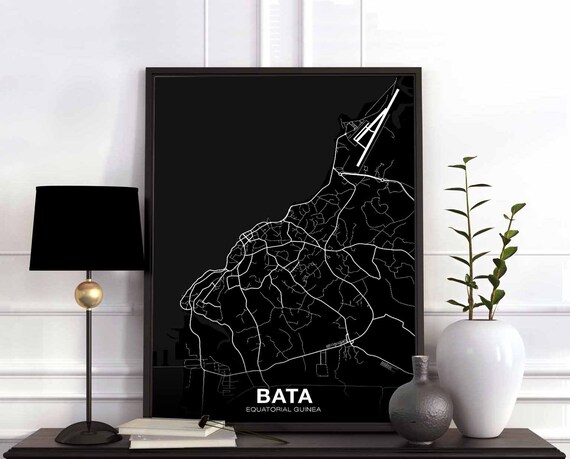 Bata Equatorial Guinea Map Poster Black White Hometown City Print Modern Home Decor Office Decoration Wall Art Dorm Bedroom Gift