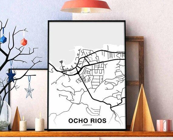 Ocho Rios Jamaica Map Poster Black White Hometown City Print Modern Home Decor Office Decoration Wall Art Dorm Bedroom Gift