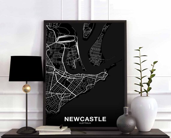 Newcastle Australia Map Poster Black White Hometown City Print Modern Home Decor Office Decoration Wall Art Dorm Bedroom Gift