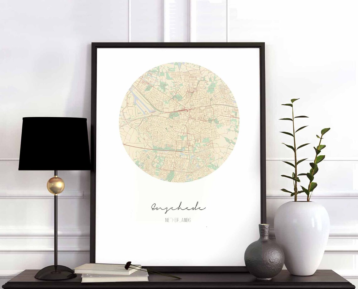 Enschede Netherlands Map Poster, Vintage Retro Travel Poster