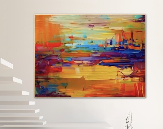 Vibrant Abstract Style Warm Colored Painting Colorful Original Hand Painted Art Thick Textured Modern Art Custom Contemporary Wall Decor
