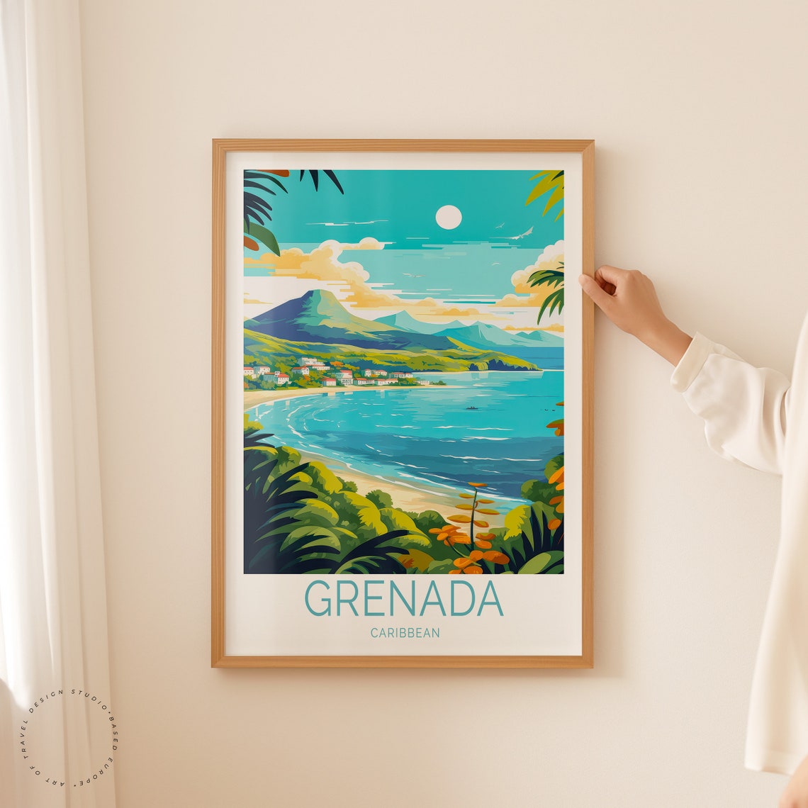 Grenada Caribbean Curved Beach Turquoise Bay Retro Travel Poster - Image 2