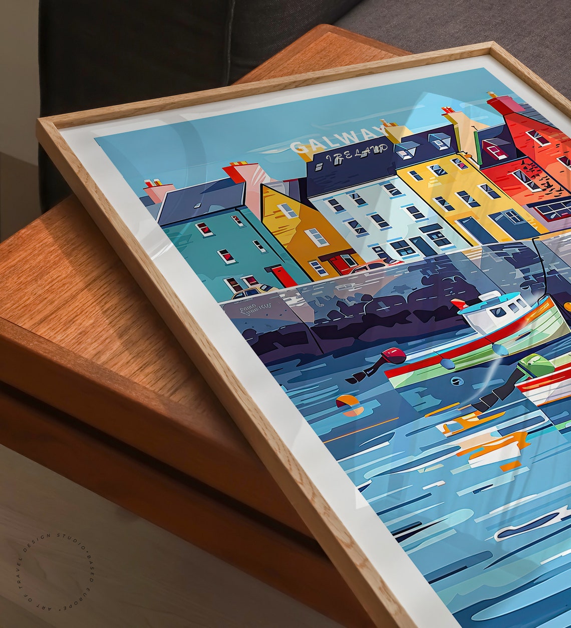 Galway Ireland Colorful Harbor Boats Quayside Top Title Poster - Image 3